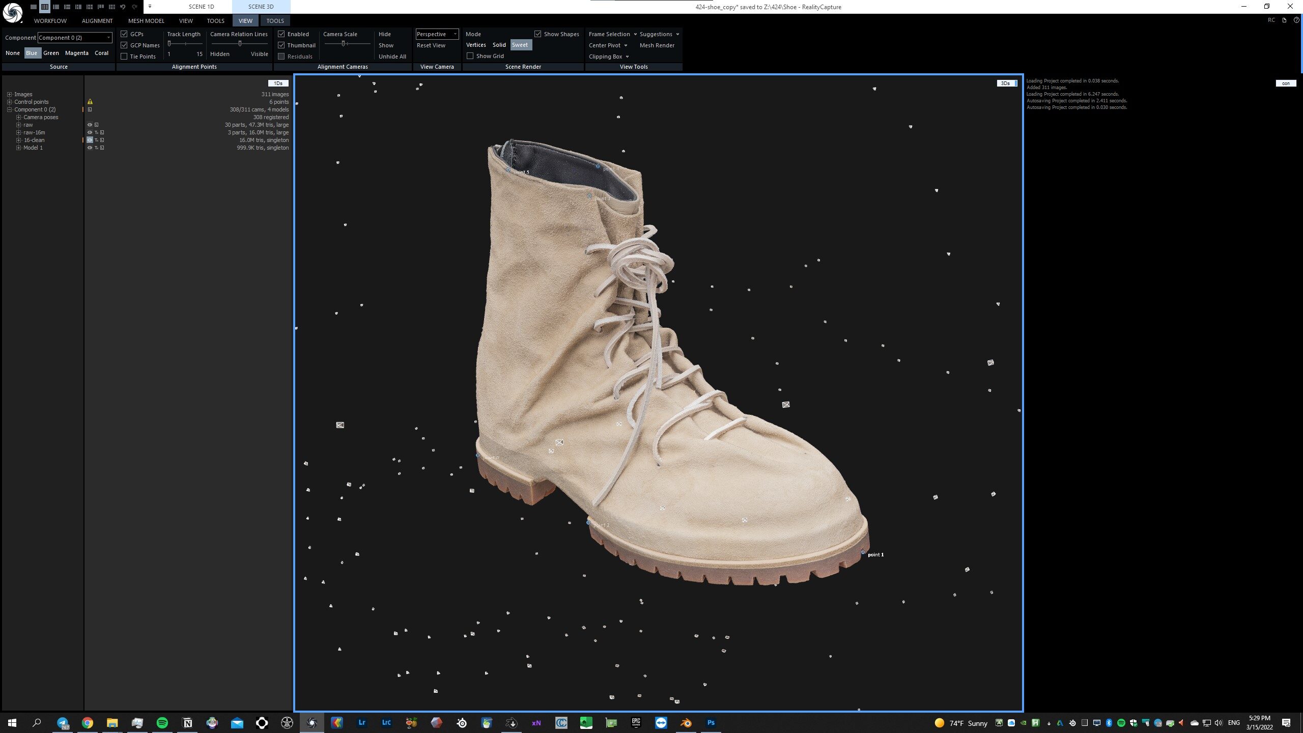 424 Marathon Boots process — raw photogrammetry mesh in Reality Capture