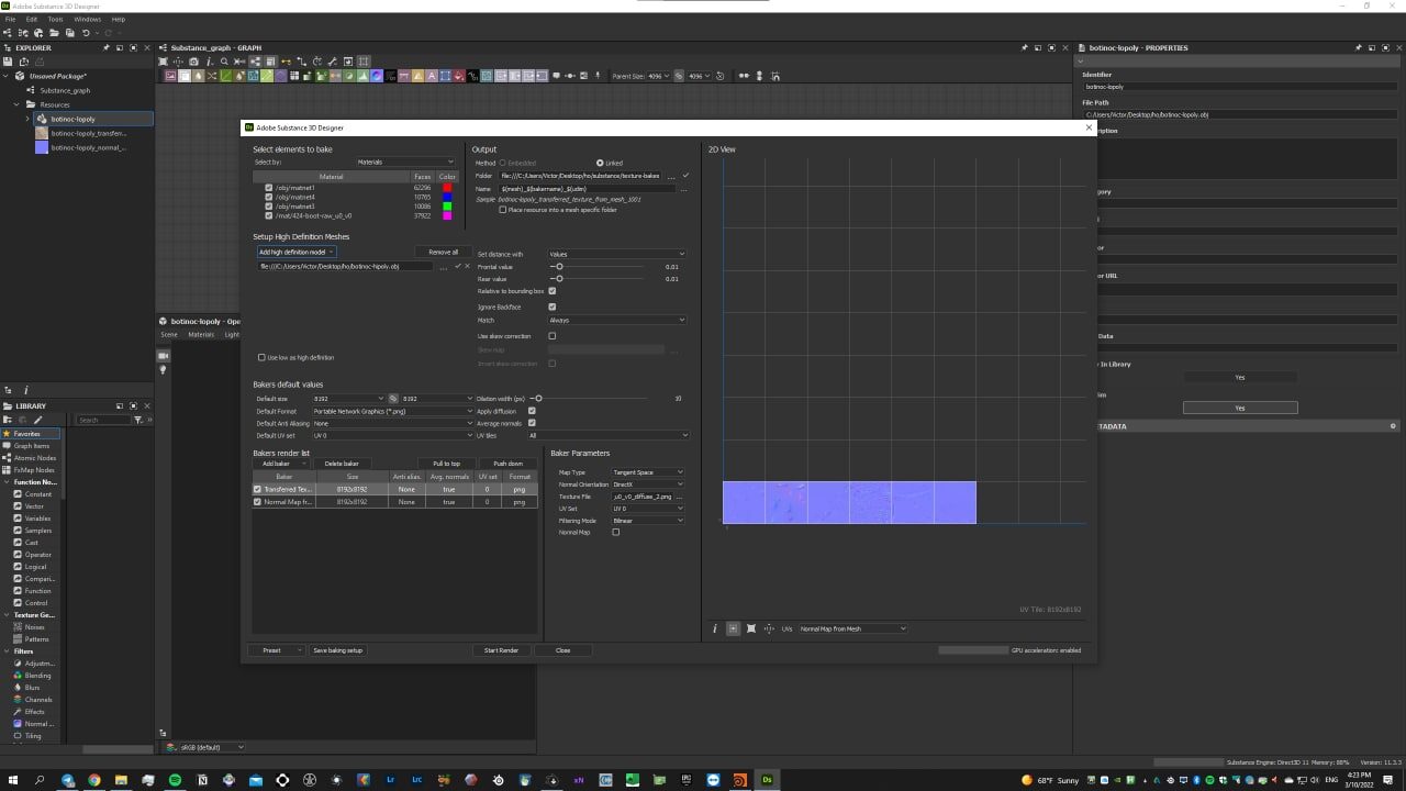 424 Marathon Boots process — baking maps in Substance Designer