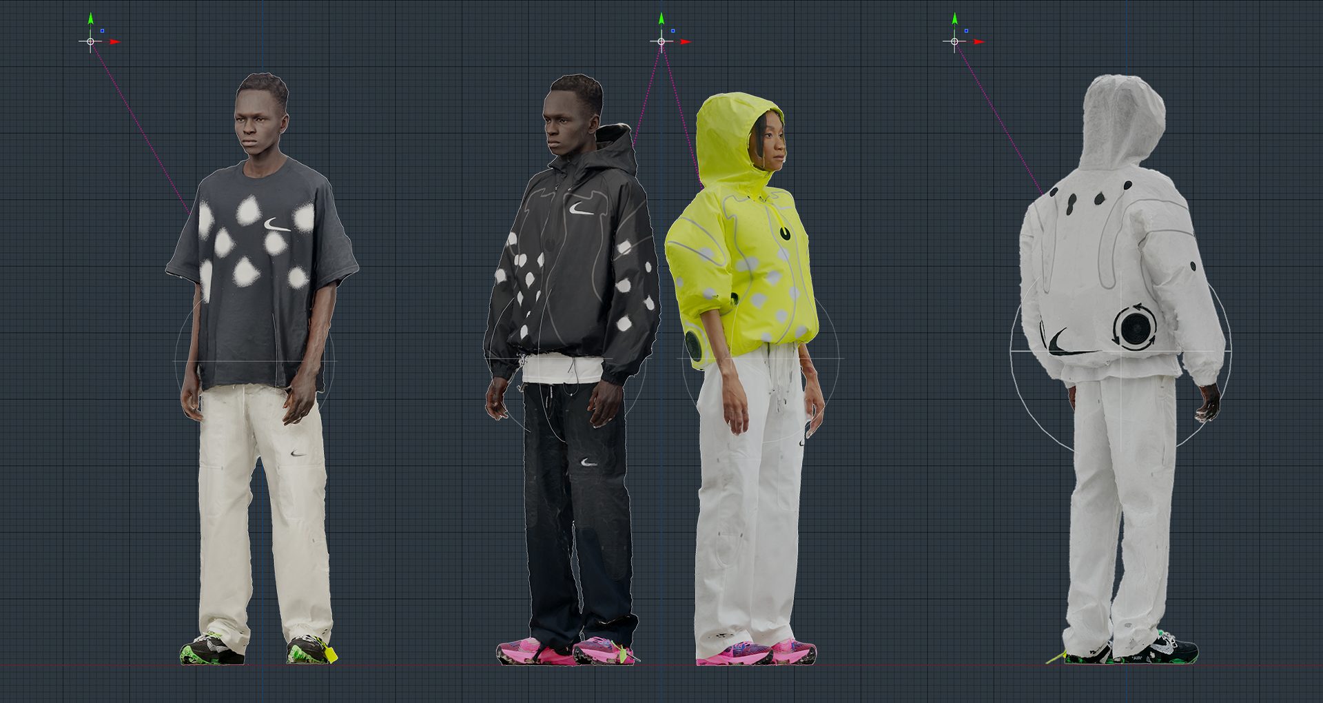 Nike × Off-White campaign — full-body athlete scan render